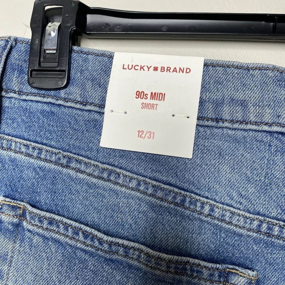 Lucky Brand Women's Sz 12/31 90s‎ Midi Shorts High Rise Raw Hem Medium Wash